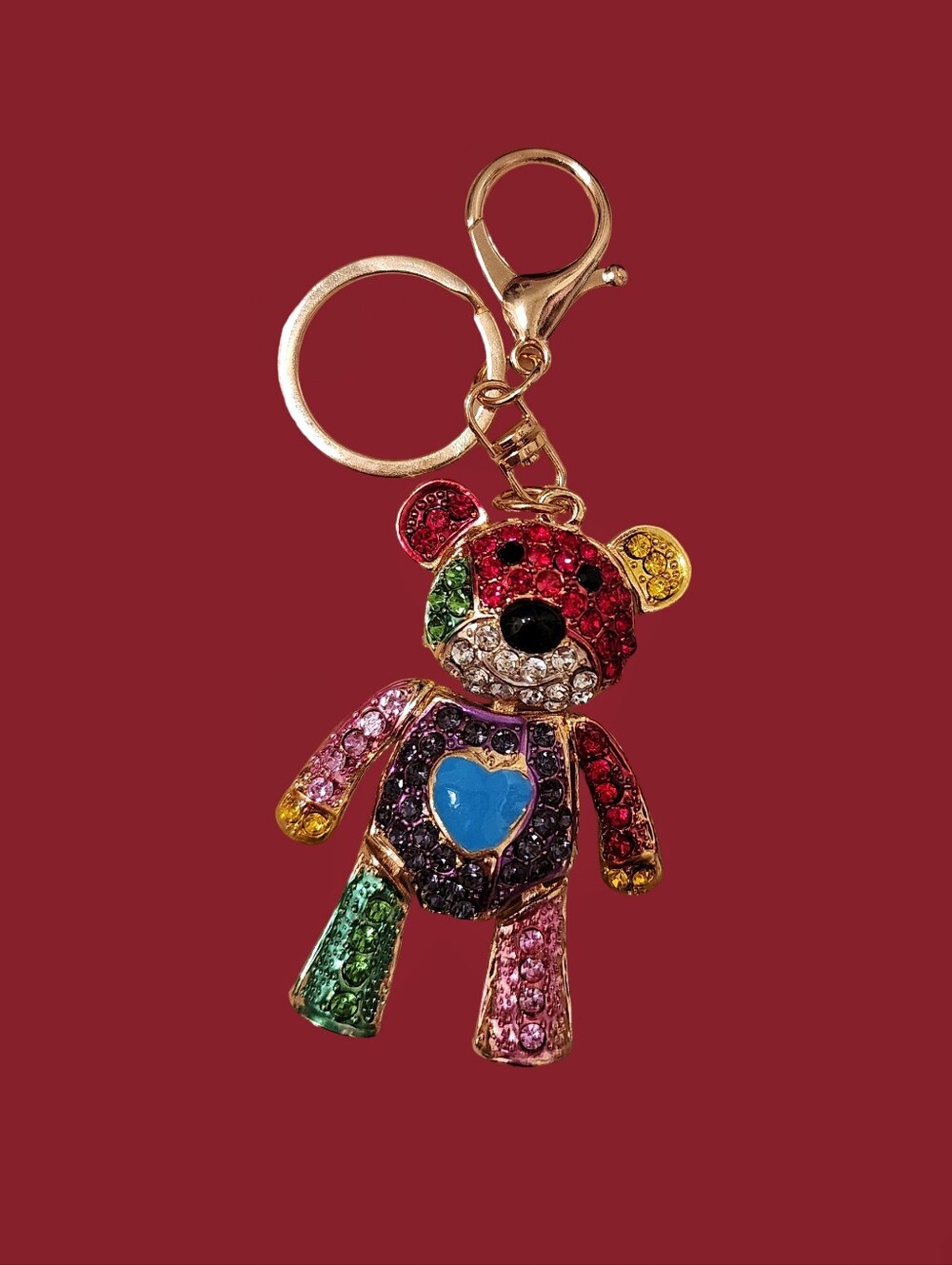 Colorful Multi-Color Teddy Bear Crystal Keychain
